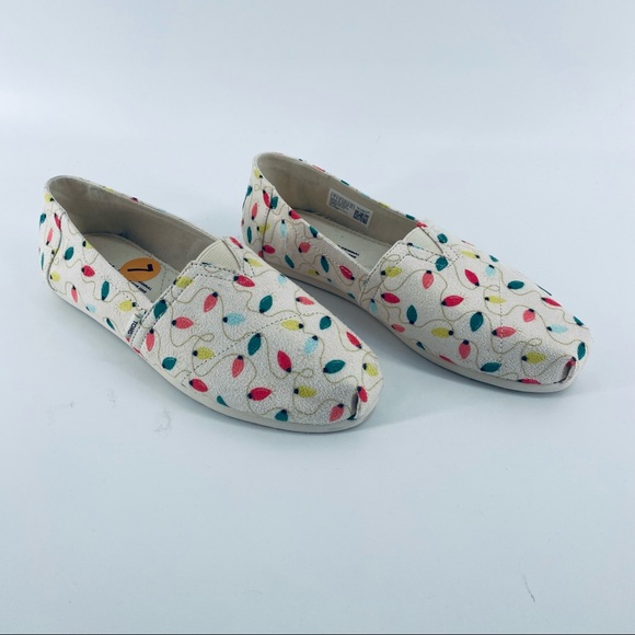 TOMS Belmont Women’s Size 7 Natural Tree Lights Print Holiday Christmas Flat NEW - Picture 4 of 11